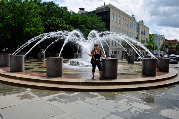 Karen Duquette and a water fountain